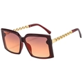 Square fashion sunglasses with deep burgundy frame, orange gradient lenses and gold chain arms - Burgundy Frame Red Yellow Gradient