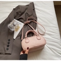 Pink ostrich pattern leather crossbody bag with top handles and adjustable strap - Pink (No Pendant)