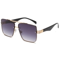 Fashion double-bridge pilot square sunglasses with gold metal frame and purple gradient lenses - Gold Frame Black Legs Gradient Grey Lens