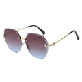 Frameless rimless polygon sunglasses with gradient purple blue lenses and rhinestones - Gold Frame Tea Blue Lens
