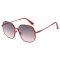 Retro square metal sunglasses in red frame with gradient purple lenses and crystal detail - Red Frame Gradient Pink Lens