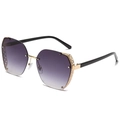 Chic square half-frame sunglasses with purple gradient lenses and gold filigree lace detail - Gold Frame Black Legs Gradient Grey Lens
