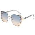 Fashion square semi-rimless sunglasses with gold hollow metal frame and gradient blue lenses - Gold Frame Grey Leg Green Yellow Lens