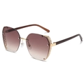 Fashion square semi-rimless sunglasses with brown gradient lenses and gold mesh detail - Gold Frame Brown Legs Tea Lens