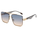 Modern oversized square pilot sunglasses with gold double-bridge frame and gradient lenses - Gold Frame Grey Leg Green Yellow Lens
