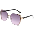 Fashion square semi-rimless sunglasses with purple gradient lenses and gold metal mesh deco - Gold Frame Black Leg Gradient Purple Lens