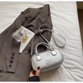 Silver crocodile textured metallic bowling bag with crossbody strap on silk fabric - Silver (No Pendant)