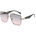 Fashion aviator square sunglasses with grey pink gradient lenses and gold double bridge - Gold Frame Black Leg Green Pink Lens