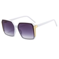 Modern square white frame sunglasses with purple gradient lenses and gold accents - White Frame Gray Lens