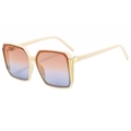 Modern square beige sunglasses with gradient lenses and elegant gold metal accents - Beige Frame Tea Blue Lens