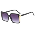 Chic square sunglasses with black frame, purple gradient lenses and gold metal accents - Black Frame Double Gray Lens