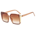 Fashionable square metal sunglasses with brown gradient lenses and tea transparent frames - Transparent Tea Frame Tea Lens