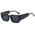 Occhiali da sole rettangolari alla moda con montatura nera spessa e lenti blu scuro - Montatura Nera Lenti Grigie