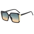 Fashionable square frame sunglasses featuring gradient lenses and gold metal accents - Black Frame Green Yellow Lens