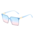 Light blue transparent square sunglasses with gradient blue-pink lenses and gold accents - Blue Frame Blue Pink Lens