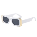 Fashion rectangular white sunglasses with gold metal trim and dark grey lenses - White Frame Gray Lens