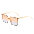 Fashionable square cream sunglasses with gradient lenses and gold metal temple accents - Beige Frame Brown Blue Lens