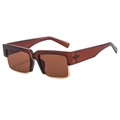 Fashionable square sunglasses with brown frame and gold metal trim on white background - Brown Tea Frame Tea Lens