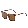 Chic square oversized sunglasses in translucent dark brown frame with gold metal accents - Tea Frame Tea Lens