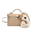 Beige kleine crossbodytas van leer met litchi-textuur en een schattige pluche hanger - Khaki Met Hanger