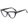 Fashion cat-eye glasses in glossy black frame with silver metal detail on temples - Black Frame Clear Lens