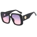 Oversized square sunglasses with purple gradient lenses and gold temple rings - Black Frame Purple Pink Gradient Lens