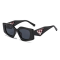 Fashionable square chunky sunglasses with black frame and pink marble triangle detail - Black Frame Grey Lens