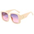 Chic oversized square sunglasses with cream beige frame and purple gradient lenses - Beige Frame Purple Pink Gradient Lens