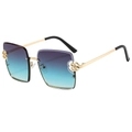 Square semi-rimless sunglasses with gold flower accents and blue-purple gradient lenses - Gold Frame Grey Green Lens