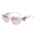 White geometric square frame sunglasses with pink and yellow gradient lenses and marble detail - White Frame Purple Yellow Lens