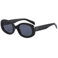 Gafas de sol ovaladas retro con montura negra brillante y cristales gris oscuro estilo vintage - Montura Negra Lentes Grises
