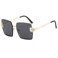 Square gold metal sunglasses with floral accents and dark grey lenses for women - Gold Frame Grey Lens