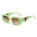 Fashionable square mint green sunglasses with purple marble triangle trim and brown lenses - Green Frame Tea Lens