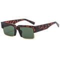 Occhiali da sole quadrati alla moda in tartaruga e metallo dorato con lenti verde scuro - Montura Leopardata Lenti G15