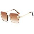 Brown gradient lens sunglasses with gold floral hollow frames and tortoiseshell tips - Gold Frame Gradient Tea Lens