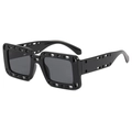 Fashionable square frame sunglasses with trendy hollowed-out design in solid black finish - Black Frame Grey Lens
