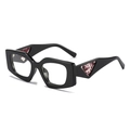 Chic black thick frame square sunglasses with iconic triangle logo on temple - Black Frame Clear Lens