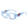 Light blue square frame sunglasses with marbled triangle detail on temple arms - Blue Frame Clear Lens