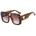 Retro-Sonnenbrille mit quadratischem Schildpatt-Rahmen, braunem Verlauf und Gold-Details - Leopardenmuster Rahmen Braune Verlaufsgläser