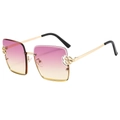 Fashion square half-rim sunglasses with pink gradient lenses and gold flower detail - Gold Frame Purple Yellow Lens