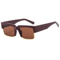 Square sunglasses with burgundy upper frame and gold metal rim in dark brown lens - Red Brown Frame Brown Lens