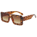 Fashionable square tortoiseshell sunglasses with hollow temples and brown gradient lenses - Leopard Frame / Tea Lens