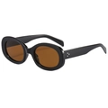 Gafas de sol ovaladas retro con montura negra, lentes marrones y remaches metálicos - Montura Negra Lentes de Té