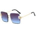 Lunettes de soleil demi-cerclées carrées avec détail fleur dorée et verres dégradés violets - Monture Dorée Verres Gris Bleu