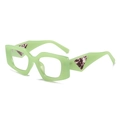 Stylish mint green square frame sunglasses with unique triangular temple detail - Green Frame Clear Lens