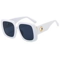 White oversized square sunglasses with black lenses and golden metal temple details - White Frame Gray Lens