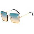 Lunettes de soleil carrées avec verres dégradés et détails de fleurs en métal doré - Monture Or Verres Vert Jaune