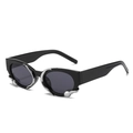 Gafas de sol cuadradas de moda con diseño de serpiente de metal líquido y lentes oscuras - Montura Negra Lentes Grises