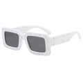Modern white hollow-out square sunglasses with dark grey lenses for a hip-hop look - White Frame Gray Lens
