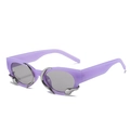 Gafas de sol moradas con detalles de llamas plateadas y lentes redondas grises - Montura Púrpura Transparente Lente Gris